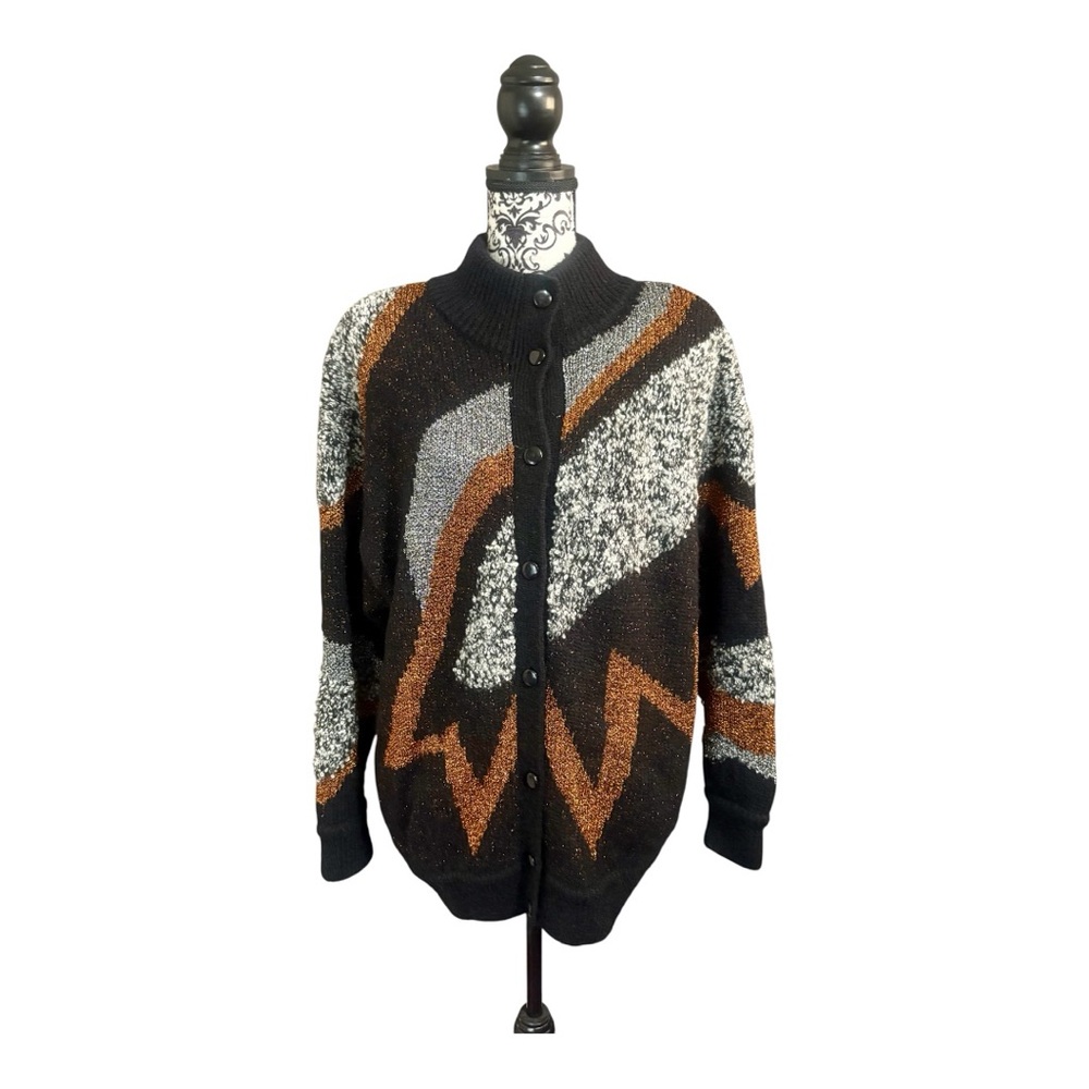 I.B. DIFFUSION Vintage Mohair Blend Abstract Pattern Cardigan Sweater
